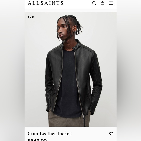 Allsaints Men's Cora Full Zip Leather Moto Jacket Solid Black Size L